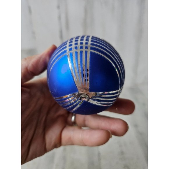 Radko shiny Brite leaf blue teardrop vintage ornament striped Xmas tree - Picture 8 of 9